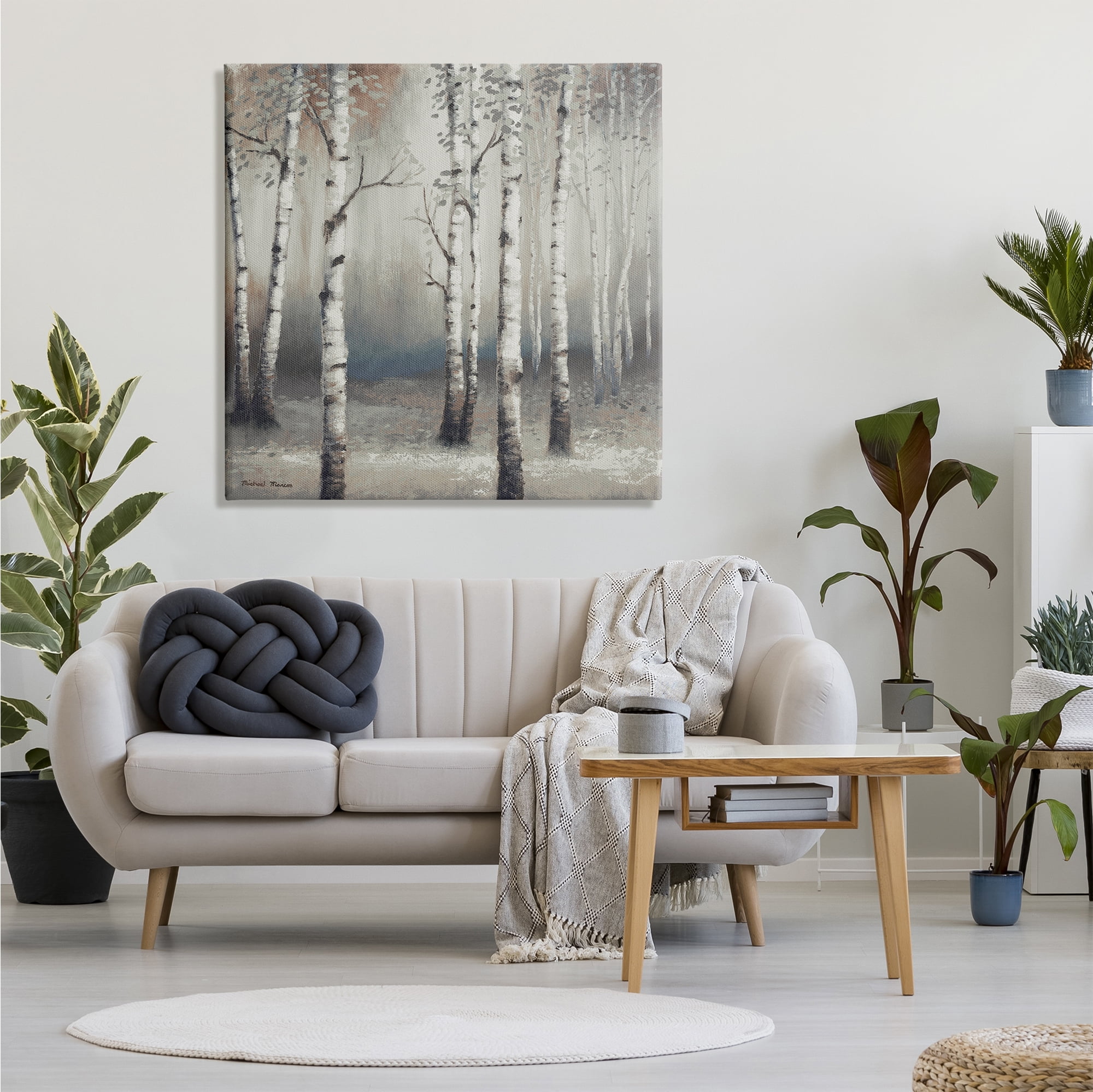 Stupell Industries Birch Trees Misty Haze Grey Forest Scene, 36 x 36, Designed by Michael Marcon