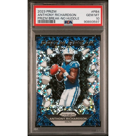 Graded 2023 Panini Prizm Anthony Richardson #PB4 Prizm Break No Huddle Rookie RC Football Card PSA 10 Gem Mint