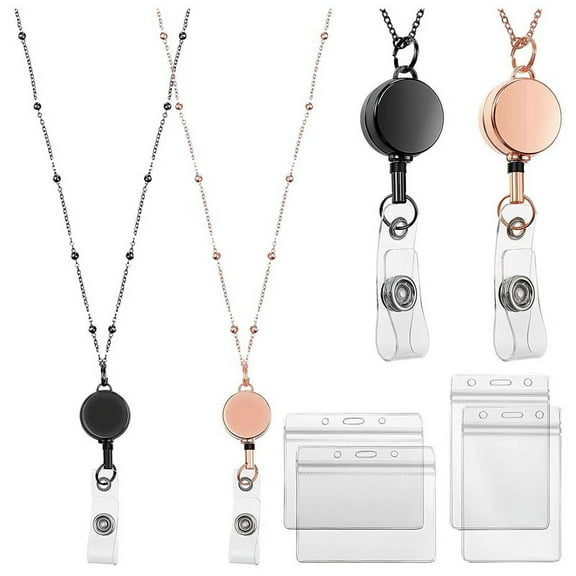 2 Pcs Retractable Badge Reel Lanyard with ID Holder Necklace Clip Chain Waterproof - B