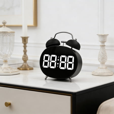 Extra Loud Alarm Clock for Heavy Sleepers Adults, Teens,Kids,Cute Retro Metal,Old Fashioned with Twin Bells,Battery Operated or Plug in,Small Digital Desk Clock