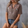 thumbnail image 4 of PNTUTB Women's Fashion Embroidered Patchwork Lace Trim V Neck Loose Comfort Pullover Short Sleeve T Shirts, 4 of 6