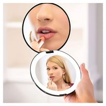 ACDANC LED Lighted Travel Makeup Mirror, 1x/10x Magnification - Daylight LED, Pocket or Purse Mirror, Small Travel Mirror. Folding Portable Mirror, Large - 5 inch (Black)