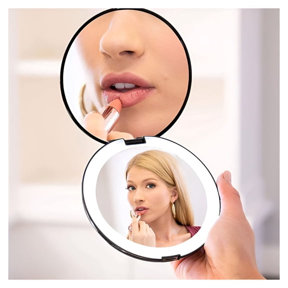 ACDANC LED Lighted Travel Makeup Mirror, 1x/10x Magnification - Daylight LED, Pocket or Purse Mirror, Small Travel Mirror. Folding Portable Mirror, Large - 5 inch (Black)