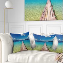 Designart Wooden Pier in Tropical Paradise - Seascape Throw Pillow - 16x16
