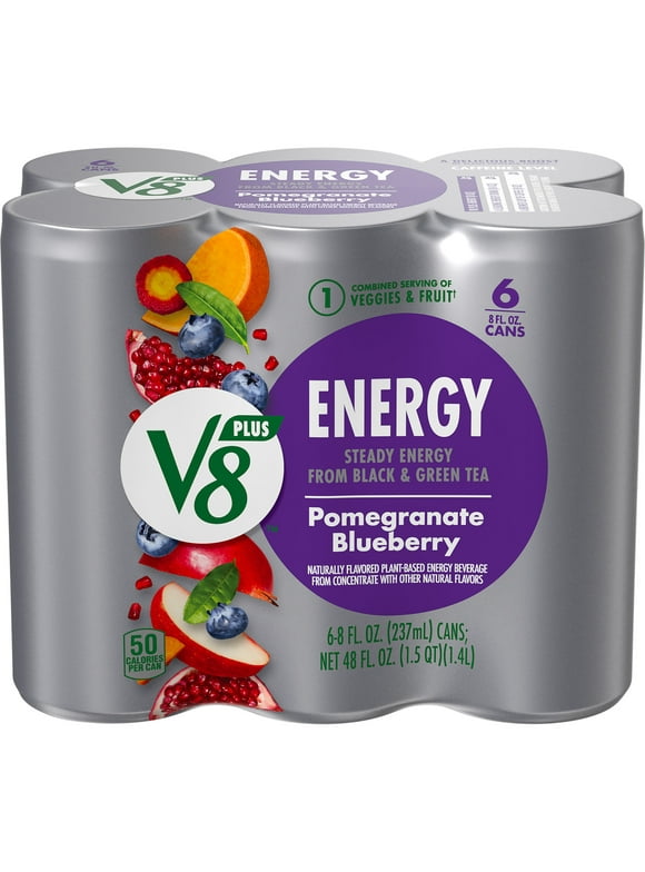 V8 +ENERGY Pomegranate Blueberry Energy Drink, 8 fl oz Can (Pack of 6)