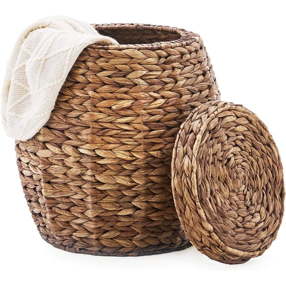 Round Handwoven Water Hyacinth Storage Basket with Lid