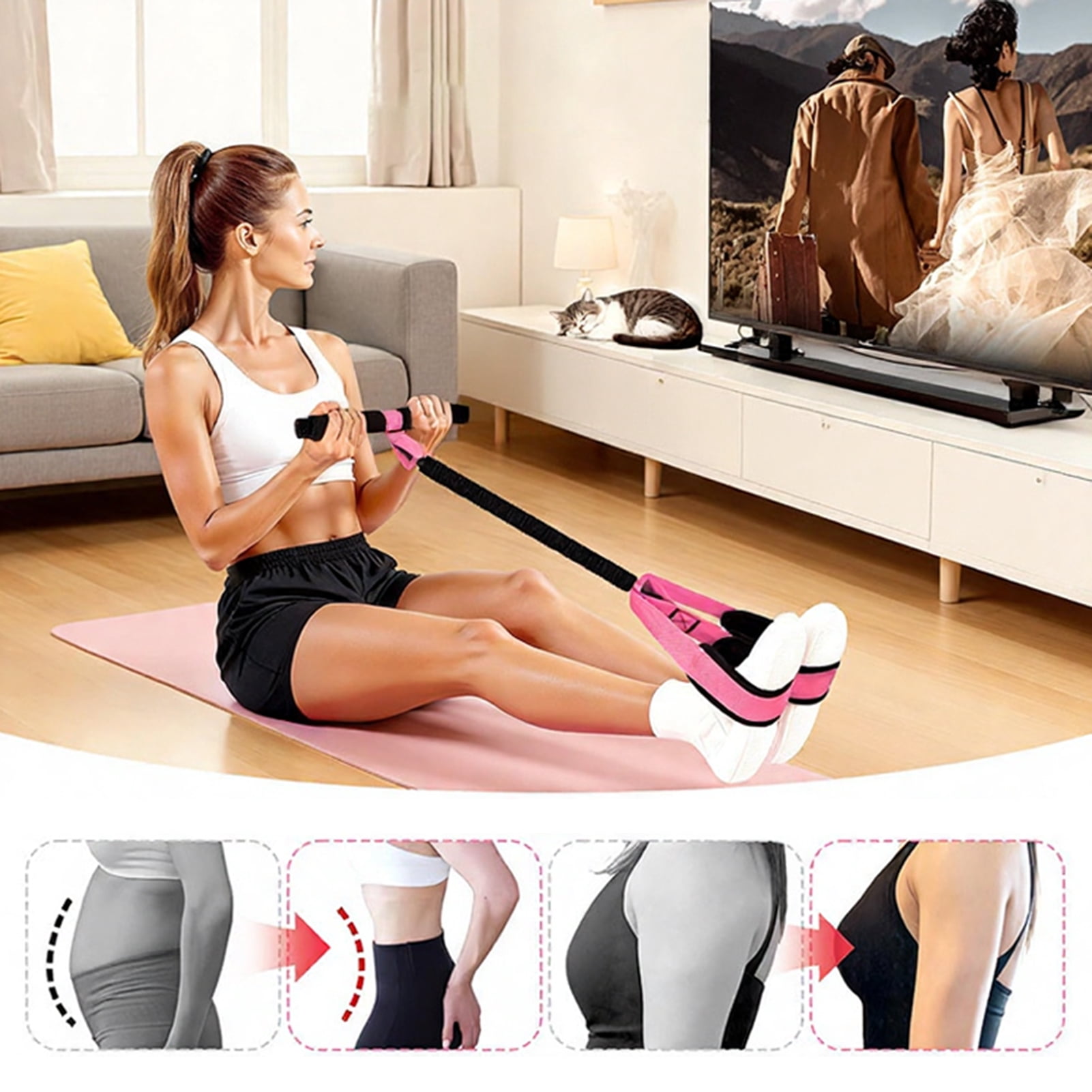 YIFAEUX Pedal Resistance Band with Handle Yoga Sit-up Exerciser Pull Rope Men Women Abdomen Waist Arm Leg Core Training Workout Equipment