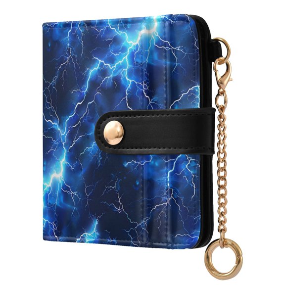 ALAZA Blue Lightning Pattern RFID Blocking Bifold Wallet Women Compact Card Holder with ID Window Zipper Coin Pocket