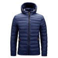 thumbnail image 1 of RKSTN Puffer Jacket Men Winter Warm Cotton Padded Hooded Down Jacket Patchwork Slim Windproof Full Zipper Winter Jacket with Pockets, 1 of 3