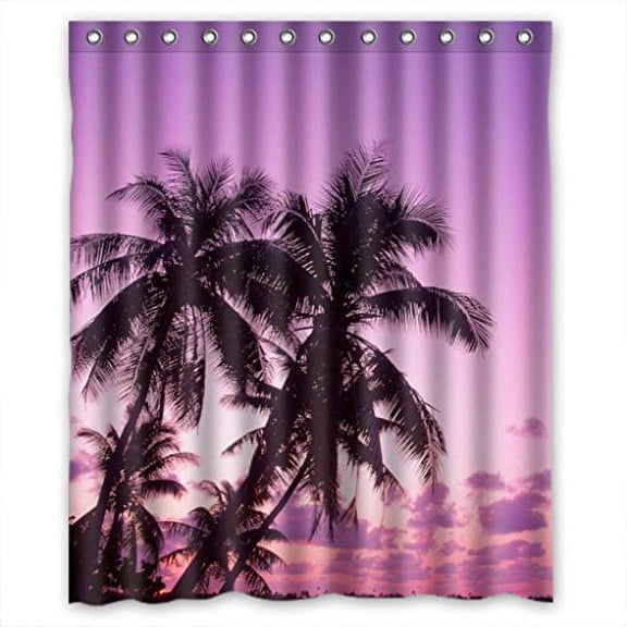 HelloDecor Purple Wold Palm Trees Shower Curtain Polyester Fabric Bathroom Decorative Curtain Size 60x72 Inches