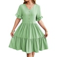 thumbnail image 3 of PULLIMORE Women's Summer Dresses Casual Ruffle Sleeve V Neck Swiss Dot Mini Babydoll Dress (Green,S), 3 of 10