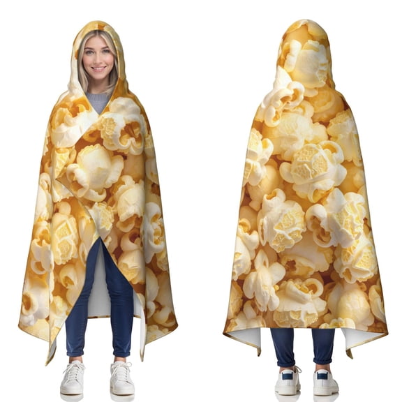 Funny Popcorn Wearable Blanket Hoodies for Women Men Adults Popcorn Lovers Soft Cozy Food Popcorn Hooded Blankets for Camping Office Decor Birthday Gifts 60X80 Inch