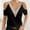 *Black, variant on ClodeEU Women's V Neck Cold Shoulder Short Sleeve Top with Contrast Trim, Casual Solid Color Blouse Black,Women's Plus L