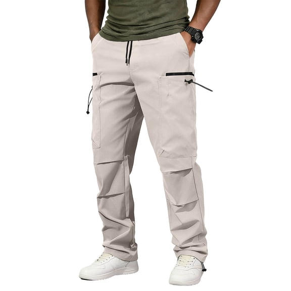 Zekutng Cargo Pants for Men Contrast Zipper Toggle Pocket Convertible Hem Multi-Panel Straight Pants,Sizes S-3XL