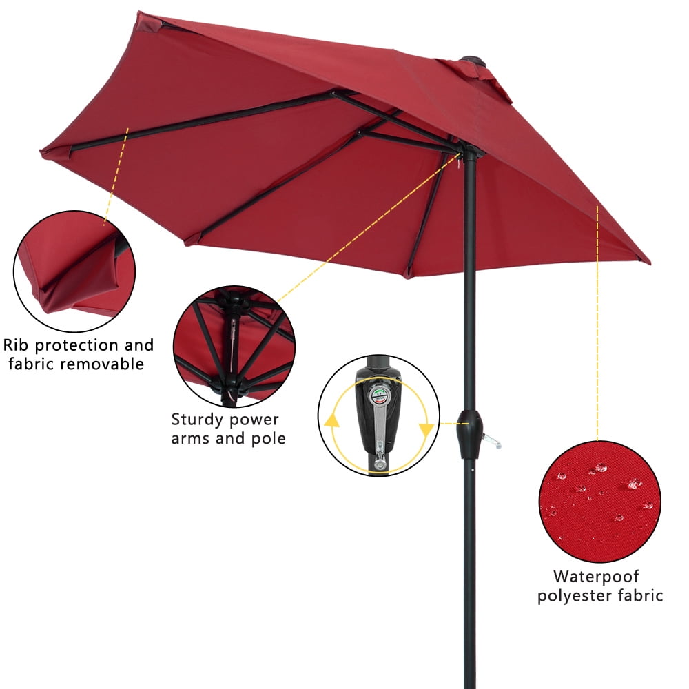 Kepooman 9Ft Half Round Umbrella, Waterproof Patio Wall Balcony Door Window Sun Shade, Without Base, Wine Red