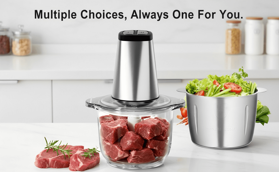 Easy Clean Food Processor Meat Grinder 8-Cup SS Glass Bowls Mixer for Veggie/Pet/Baby Food