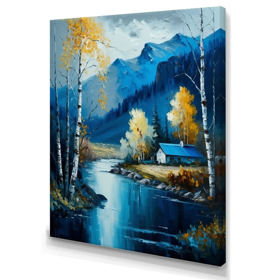 Designart Cabin By A Lake In Fall III Canvas Wall Art