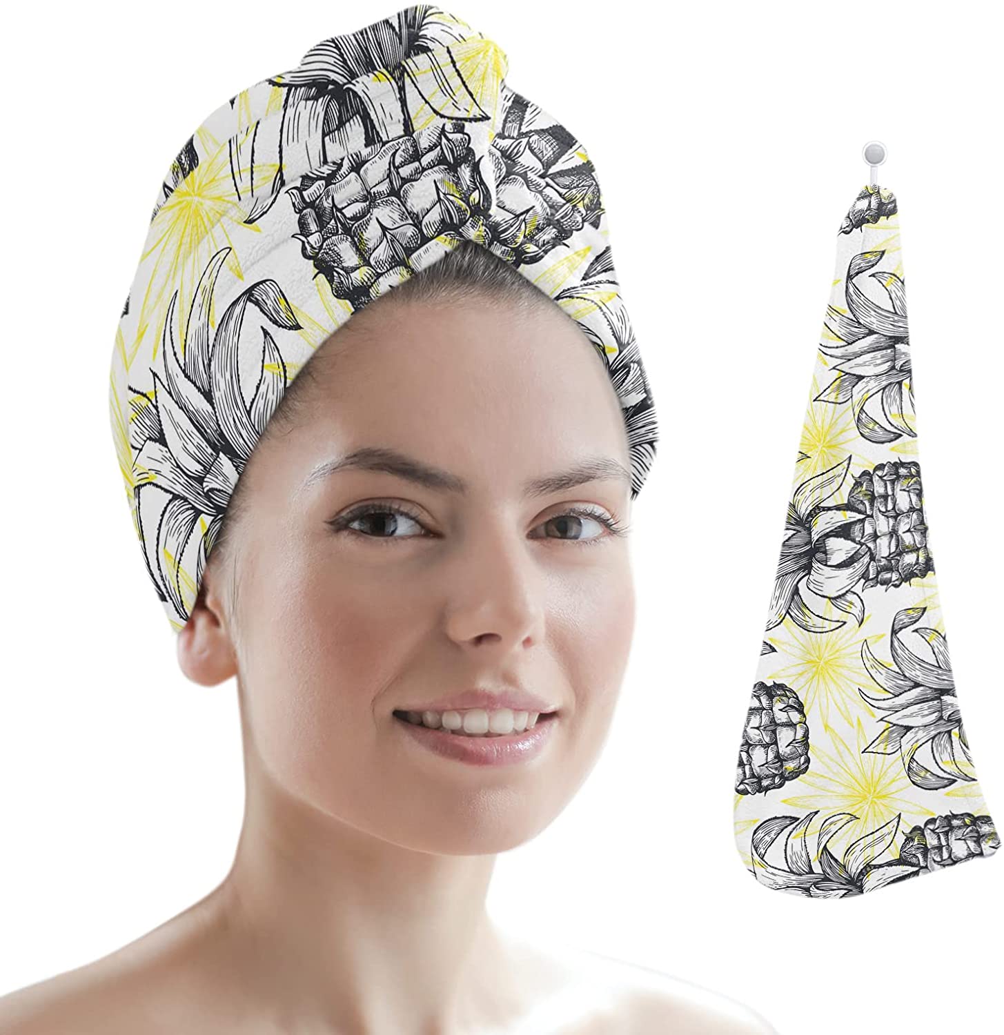 Microfiber Hair Towel Wrap Ultra Absorbent Hair Cap, Pineapple Paint