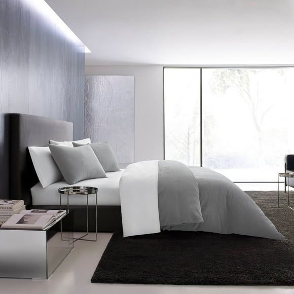 Vera Wang Collection Piqué Gaufré 100 % Coton, Ensemble de Housse de Couette Luxueux Ultra Doux, Literie Toutes Saisons, Prélavé pour Plus de Douceur, Grand, Étain