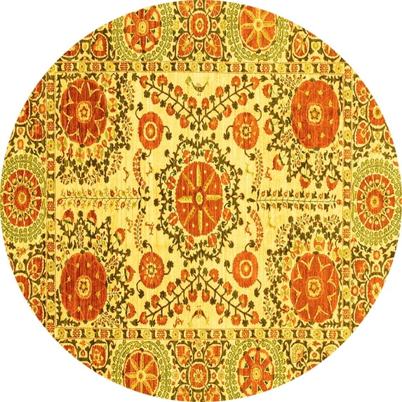 Ahgly Company Indoor Round Abstract Yellow Modern Area Rugs, 7' Round