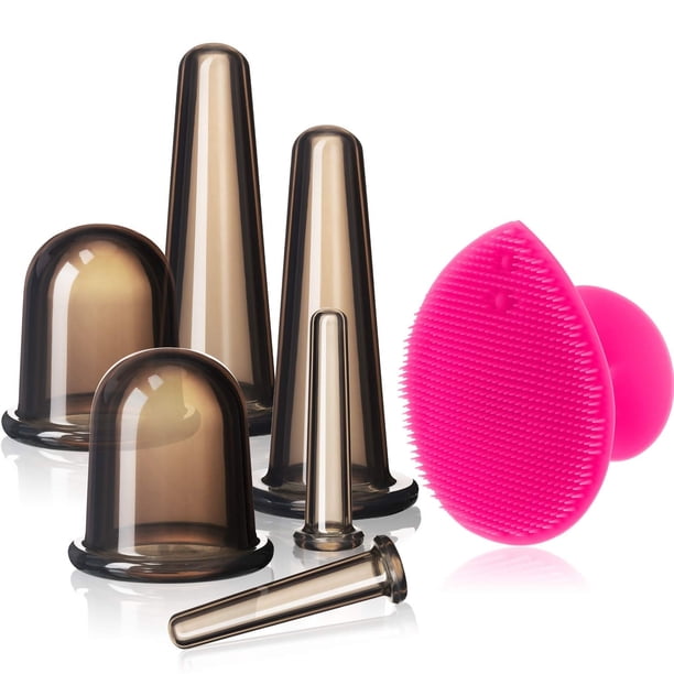 Juego de ventosas faciales para masaje de cara y ojos, juego de ventosas faciales de silicona con cepillo exfoliante para la piel del cuello de la cara (pequeño mediano grande, negro)