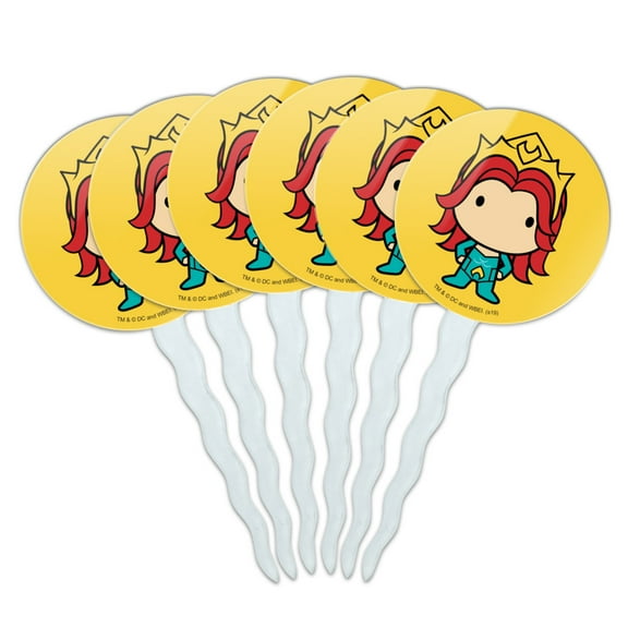 Aquaman Movie Mera Chibi Character Cupcake Picks Toppers Decoration Set of 6