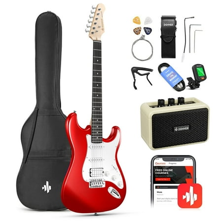 Donner 39  Electric Guitar Beginner Kit Solid Body Full Size Red HSS Pick Up for Starter  with Amplifier  Bag  Digital Tuner  Capo  Strap  String Cable  Picks DST-102R