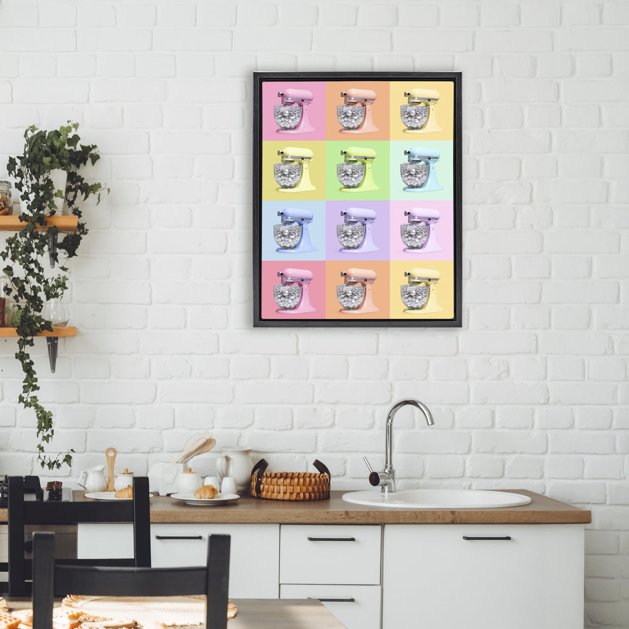 Stupell Industries Disco Ball Kitchen Mixer Collage Black Framed Floater Canvas Wall Art, design by LISH Creative