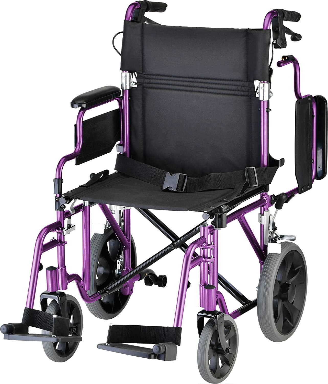 Nova Medical Lightweight Transport Chair With Locking Hand Brakes 12 Rear Wheels Removable Flip Up Arms For Easy Transfer Anti Tippers Included Purple Walmart Com Walmart Com