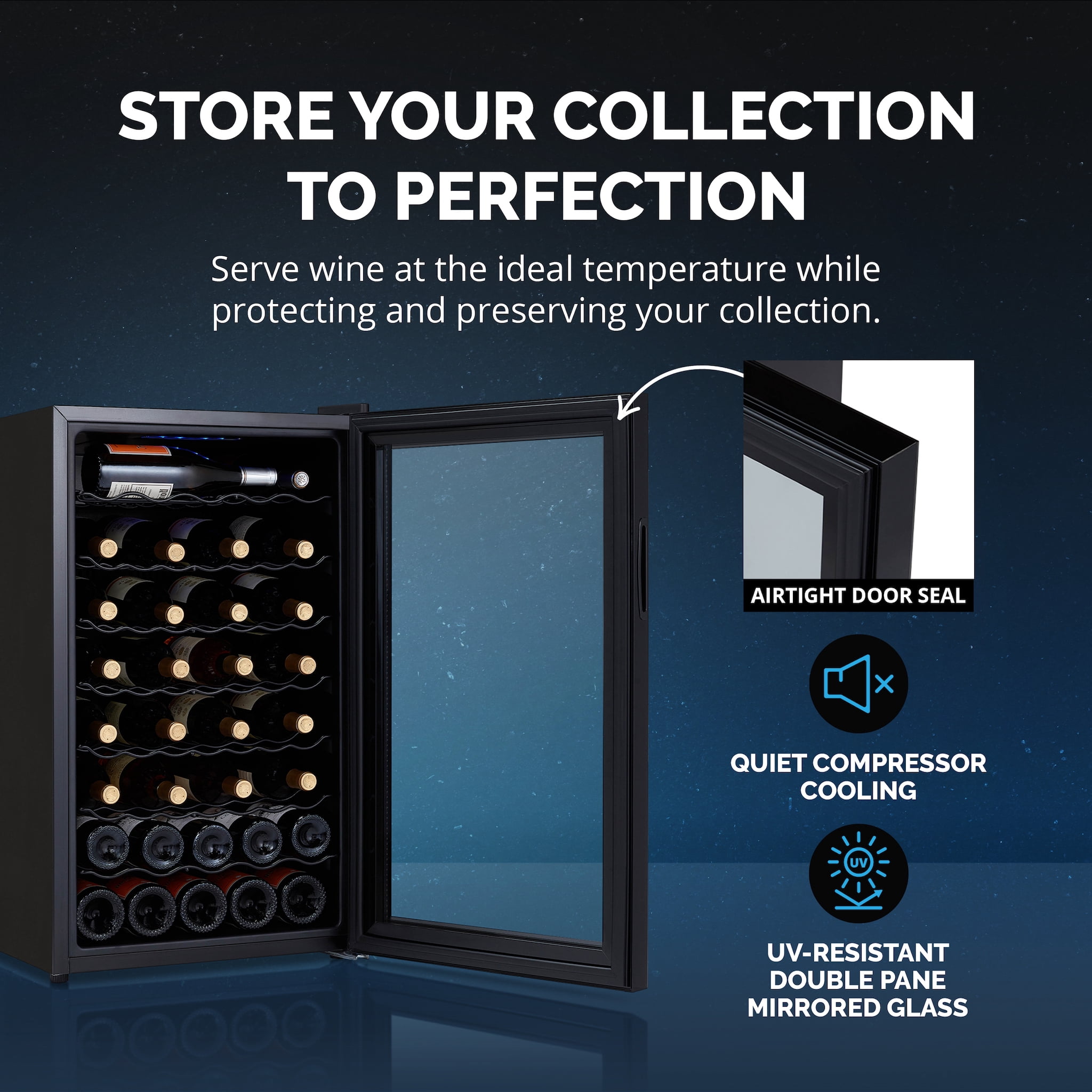 Newair® Shadowᵀᴹ Series Wine Cooler Refrigerator 51 Bottle, Freestanding Mirrored Wine Fridge with Double-Layer Tempered Glass Door & Compressor Cooling for Reds, Whites, and Sparkling Wine