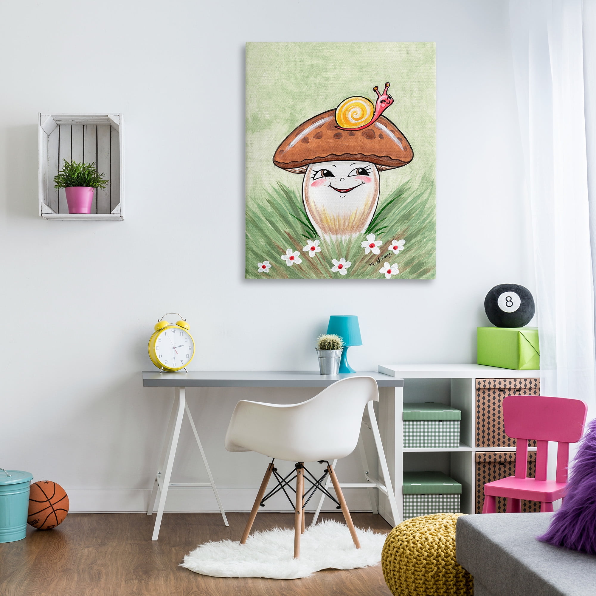 Stupell Industries Smiling Mushroom & Snail Botanical & Floral Painting Gallery Wrapped Canvas Art Print Wall Art, 36 x 48