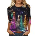 thumbnail image 2 of Fiudx Ofertas Relámpago Camiseta con Estampado Navideño a La Moda para Mujer, Blusa con Mangas 3/4, Tops Informales con Cuello Redondo, 2 of 5