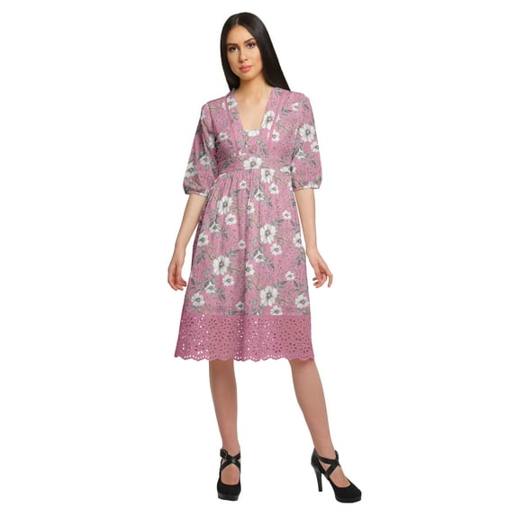 Moomaya Short Sleeve Dress For Women Printed Cotton Evening Dress Casual Wear
