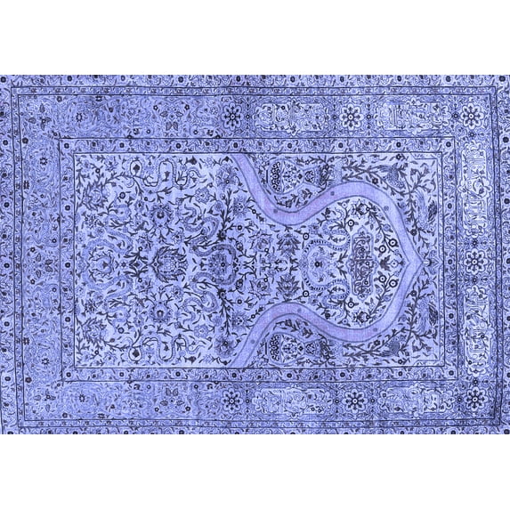 Ahgly Company Machine Washable Indoor Rectangle Persian Blue Traditional Area Rugs, 7' x 9'
