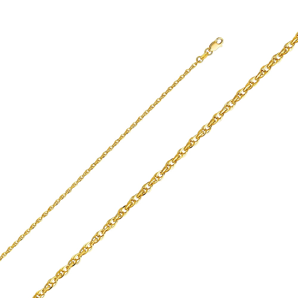 Wellingsale 14k Yellow Gold Polished 2mm Double Link HOLLOW Rope Chain Necklace - 22"