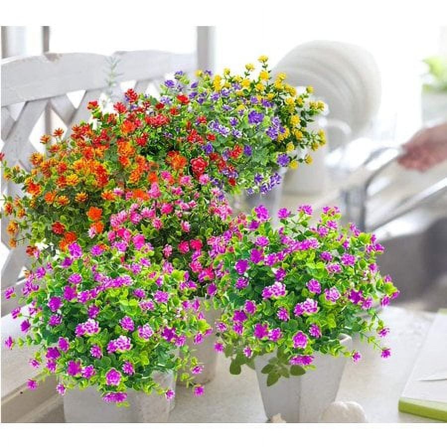 Morttic 12 Bundles Artificial Fake Flowers, Faux Outdoor Plastic Plants UV Resistant Shrubs Outside Indoor Decorations (Purple)