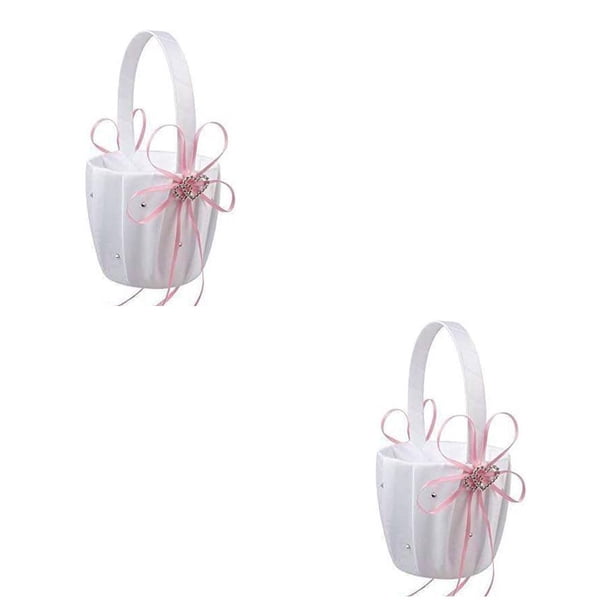 Monstrate Cesta de boda con lazo, portador de anillo portátil para niñas, soporte de flores de diamantes de imitación, contenedor para banquete de Rosado 2piezas Monstrate CBP448975