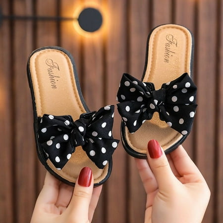 

Amuver Girls Summer Beach Slippers Toddlers Dots Bow Open Toe Slide Slippers Nonslip Cross Slippers with Bowknot for Kids