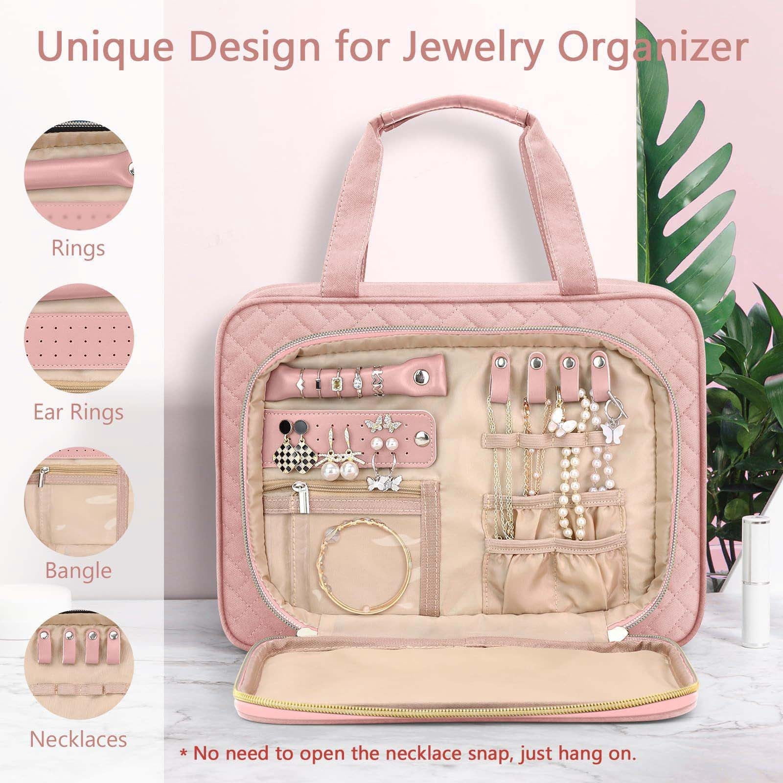 Gnmfd Hanging Toiletry Bag With Jewelry Organizer Large Capacity Travel Makeup Bag Bathroom Organizers And Storage Closet Organizers And Storage For Travel Essentials