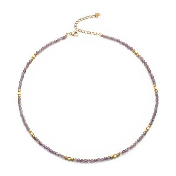 Aleasha Amethyst Crystal Necklace Small Beaded Choker Necklace for Women February Birthstone Summer Boho Handmade Jewelry