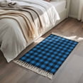 thumbnail image 4 of Bathroom Rug 2'x 3', Black Blue Plaid Woven Cotton Washable Rug with Tassels, Country Buffalo Checked Gingham Non Slip Front Door Mat for Entrance, Doorway, Hallway, Laundry Room, 4 of 9