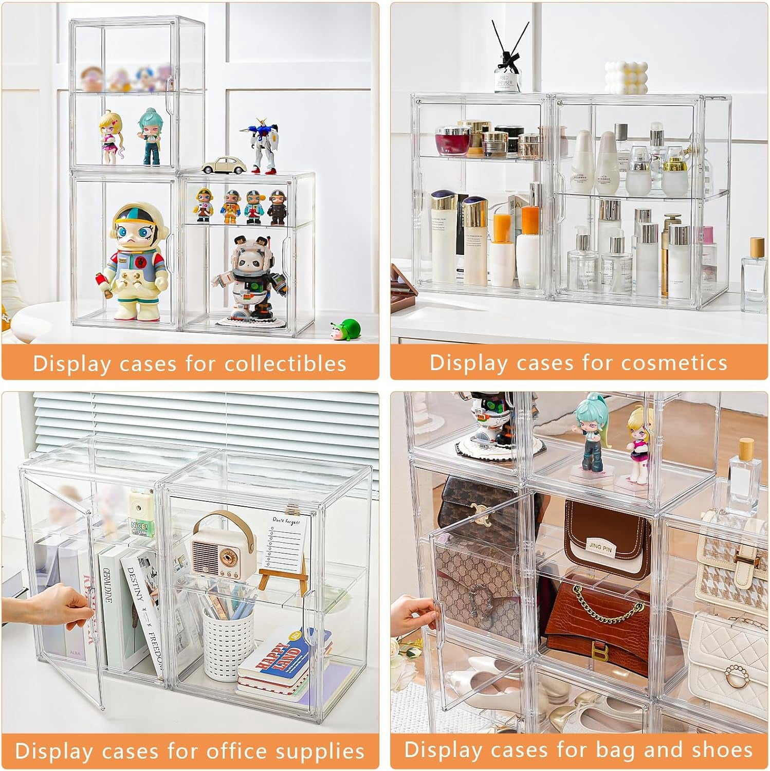 Acrylic Display Case for Collectibles, Clear Box with 3 Adjustable Layers and Magnetic Door, Stackable Storage Box/Bins Figures,Lego, Book