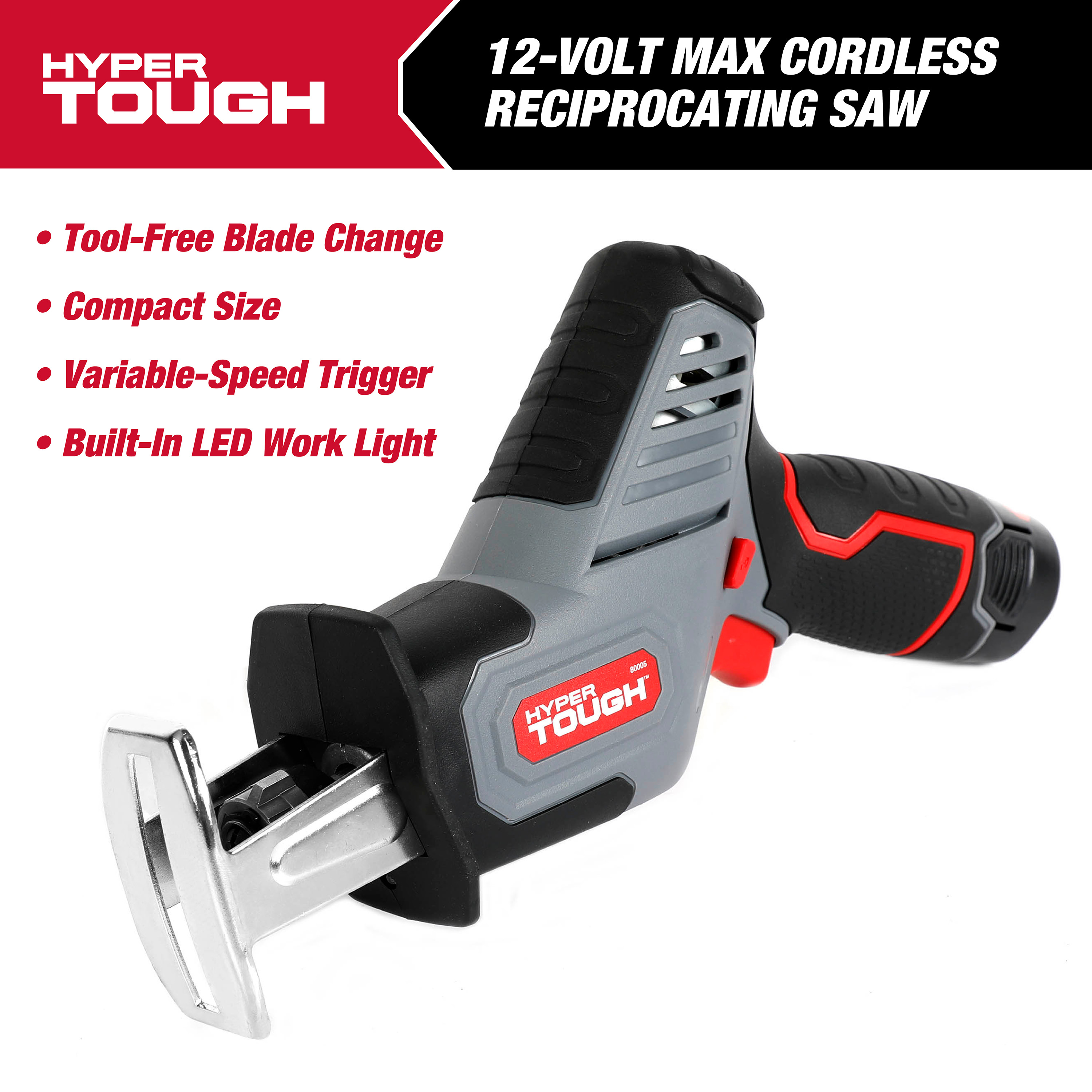 Hyper Tough 12V Max Lithium-Ion Compact Reciprocating Saw with 1.5Ah Battery and Charger