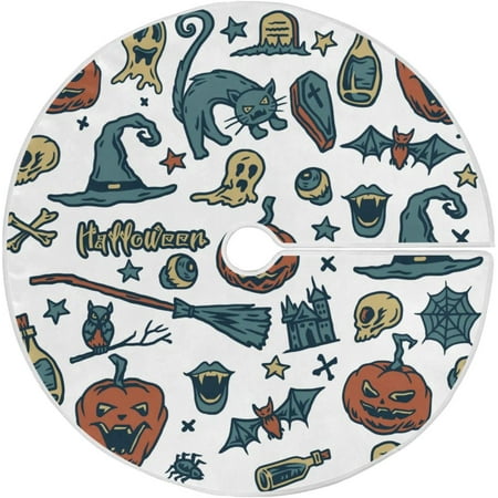 ZHANZZK Happy Halloween Xmas Christmas Tree Skirt Stand Mat for Holiday Party Decoration Indoor Outdoor 36 inches