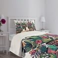 thumbnail image 3 of Ambesonne Cat Quilted Bedspread Set 2 Pcs, Modern Blooms Kitties Cozy Calm, Twin Size, Teal Pink and Purple, 3 of 5