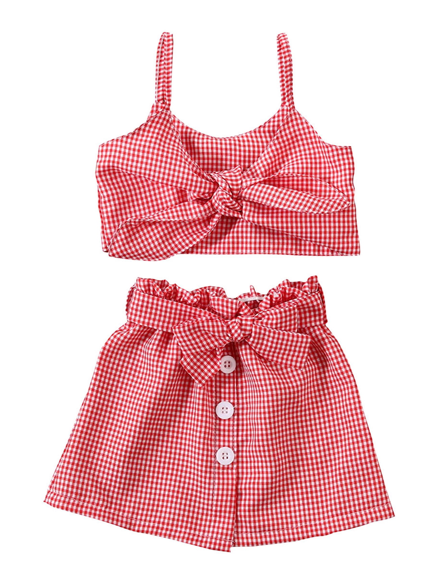 Pudcoco Pudcoco Summer Toddler Kids Baby Girl Plaid Crop Tops Mini