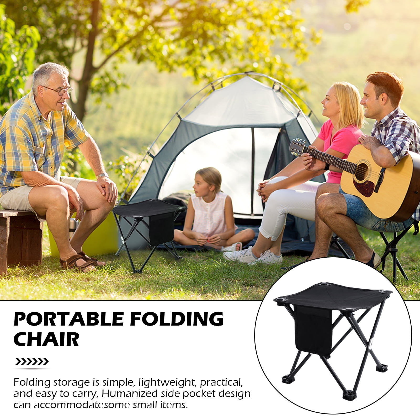 Buquapse 2Pcs Portable Folding Camping Stool, Mini Lightweight Backpacking Slacker Chair with Side Pocket, Collapsible Stool for Outdoor Footrest Fishing Hiking Gardening and Beach