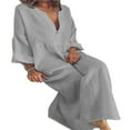 thumbnail image 2 of CHUANK Women Cotton Linen Long Sleeve Loose Maxi Dress Plus Size Solid Button Down Long Dress, 2 of 3
