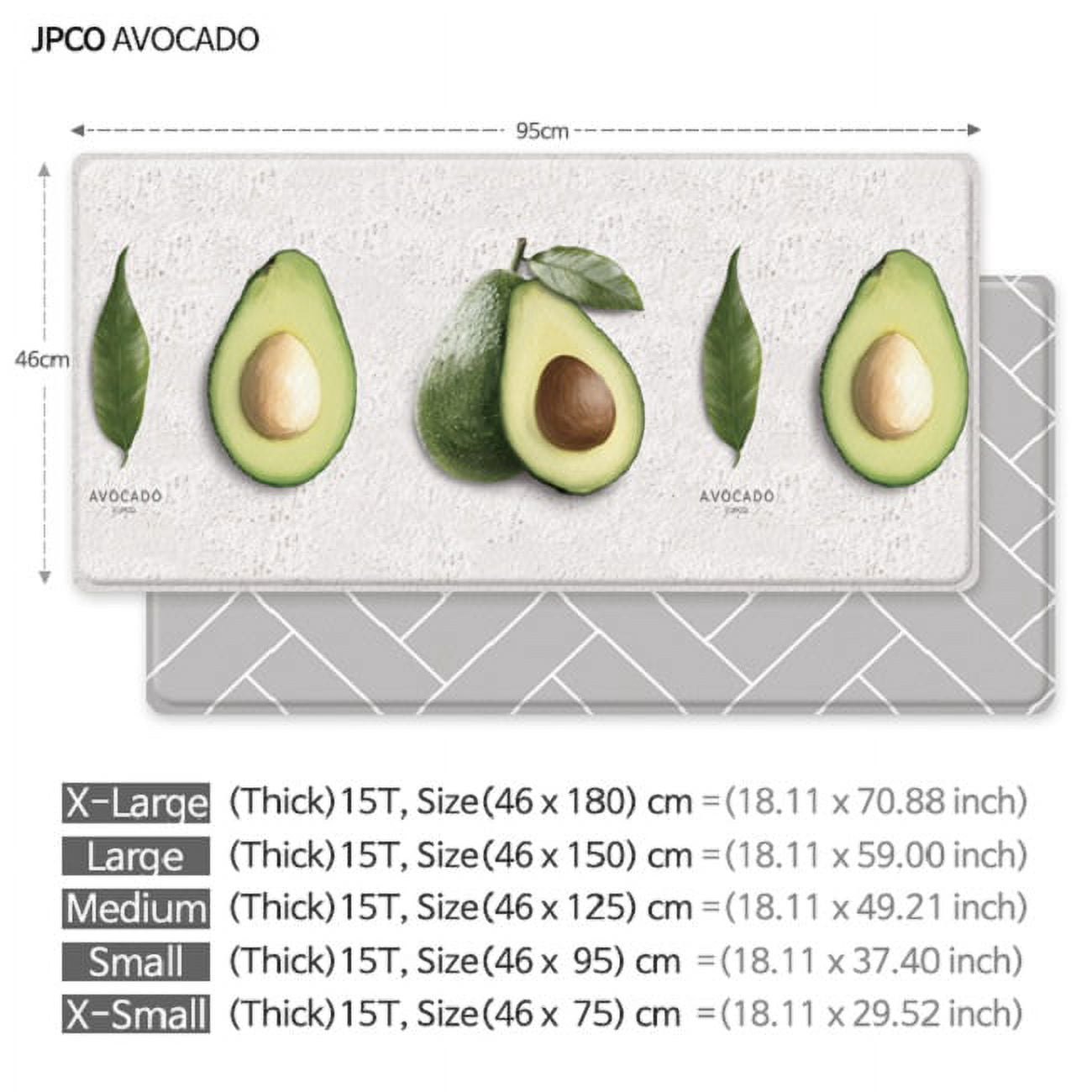 Avocado design double-sided kitchen foot mat, anti-fatigue, non-slip, ergonomically comfortable, waterproof in L size