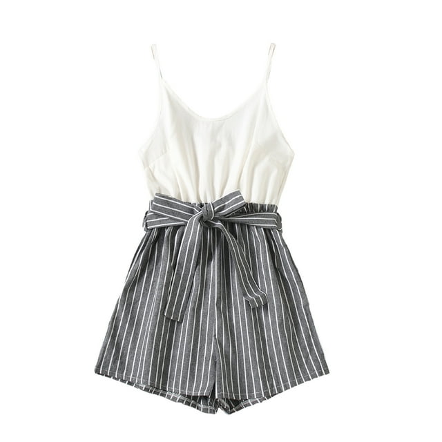 Combinaison Maman et Moi, Barboteuse Sans Manches à Rayures pour Femmes, Tenue Familiale Assortie en Polyester Doux pour Tenue Décontractée
